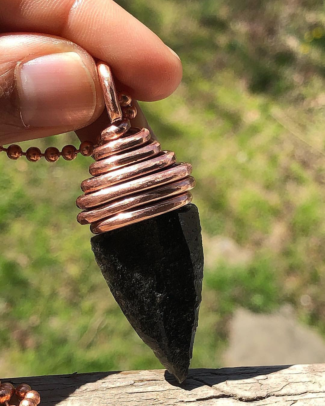 Copper Wrapped Black Obsidian Arrowhead Necklace