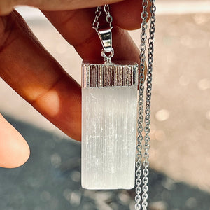 Silver Dipped Selenite Necklace
