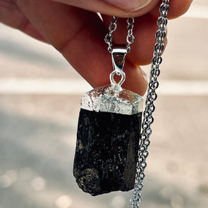 Sterling Silver Dipped Black Tourmaline Necklace