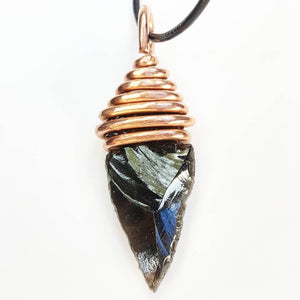 Copper Wrapped Black Obsidian Arrowhead Necklace