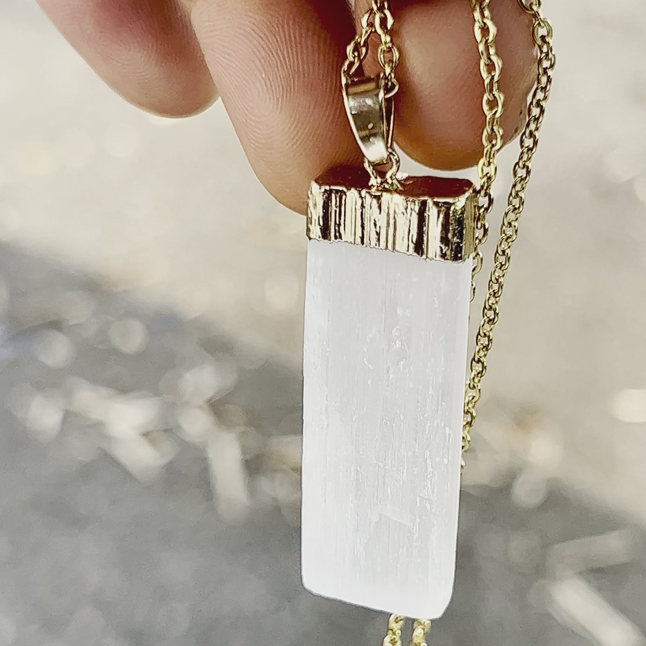Gold Dipped Selenite Necklace