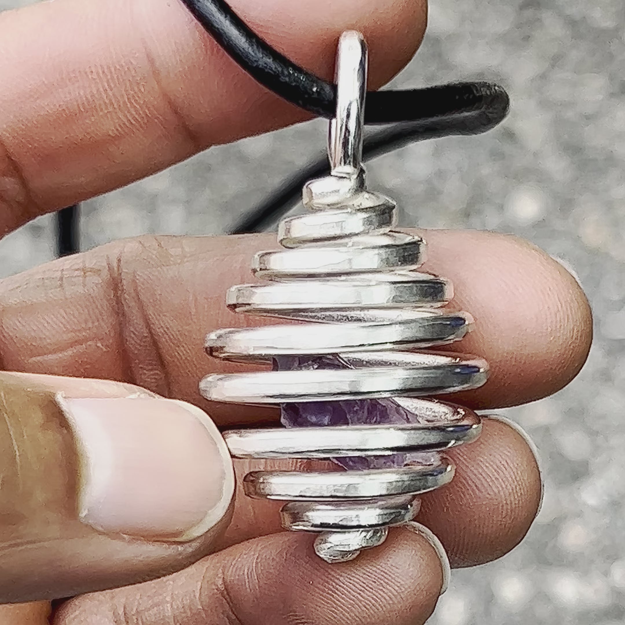 Pure Silver Amethyst Crystal Hive Necklace