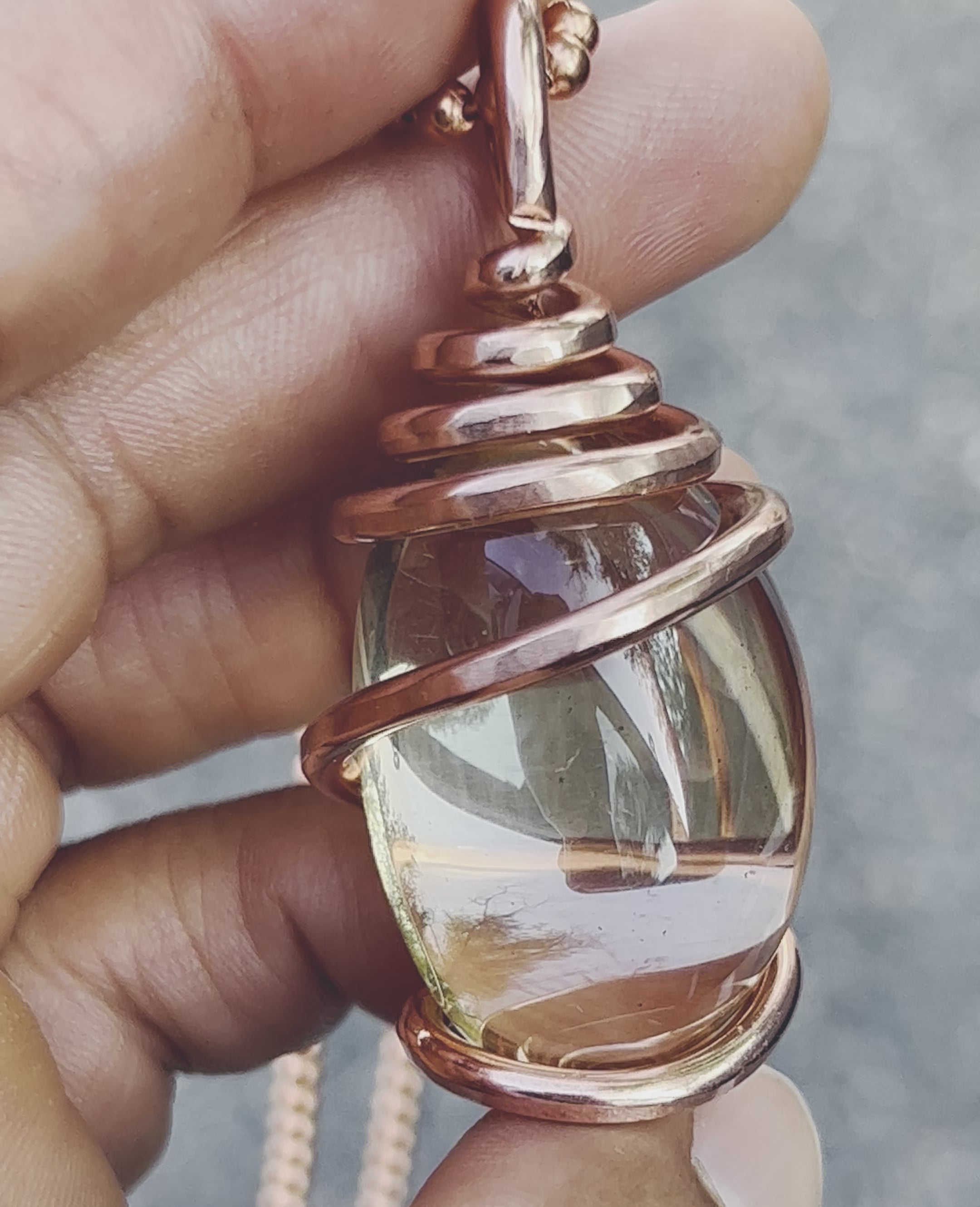 Copper Wrapped Golden Aura Quartz Necklace