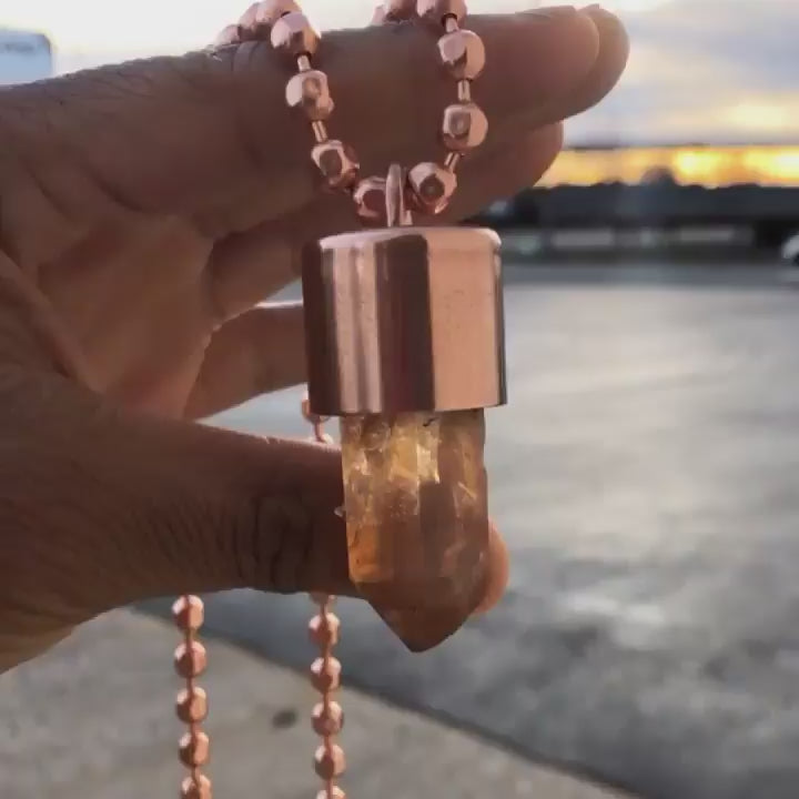 Tangerine Quartz Crystal Key Necklace