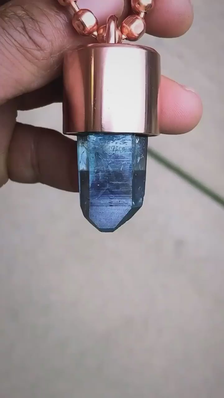 Aqua Aura Quartz Crystal Key Necklace