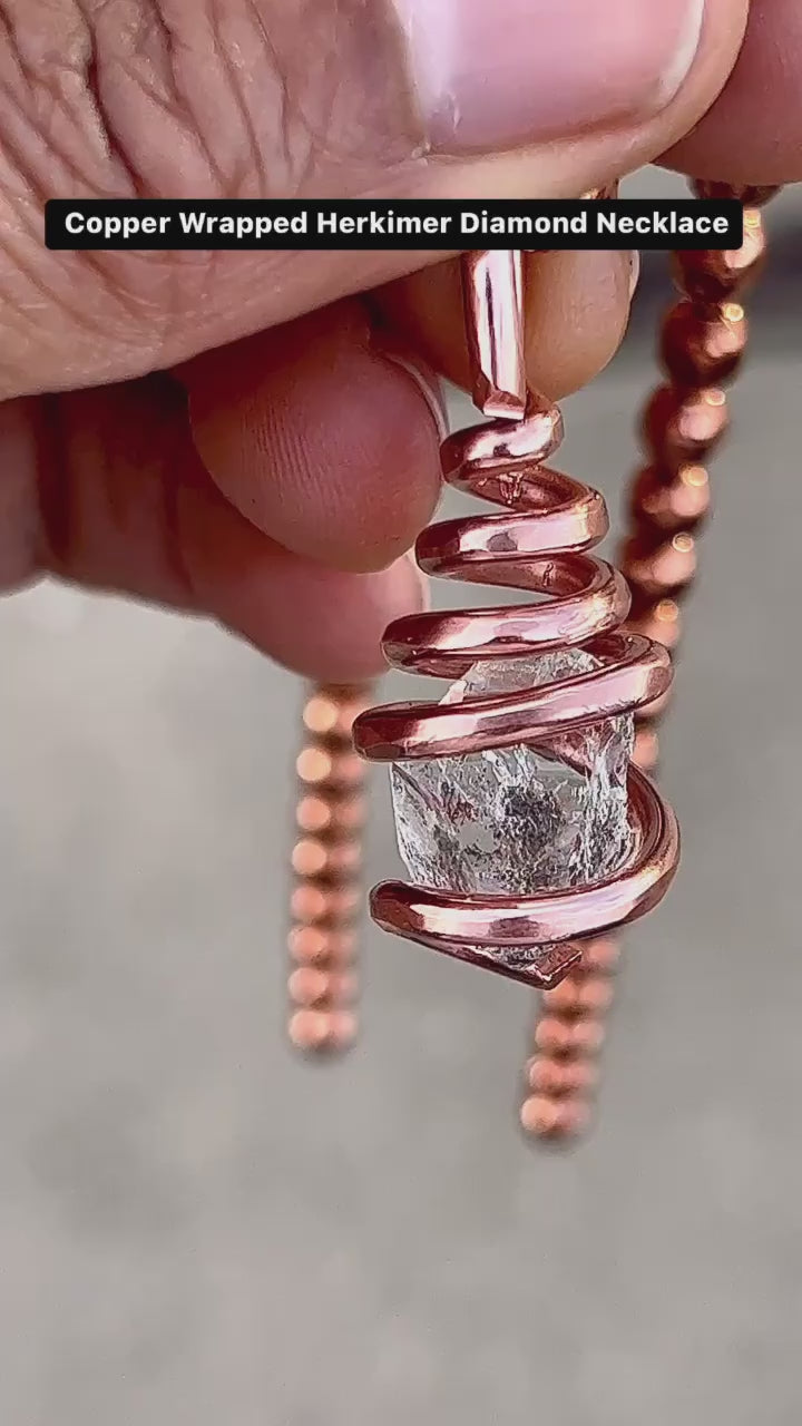 Copper Wrapped Herkimer Diamond Necklace