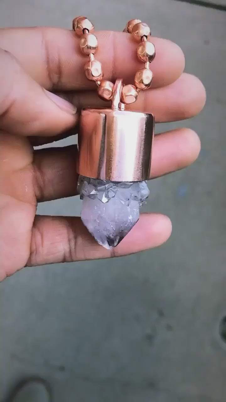 Amethyst Cactus Quartz Crystal Key Necklace