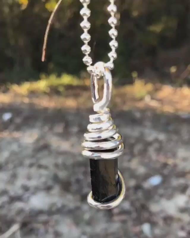 Pure Silver Wrapped Black Tourmaline Necklace