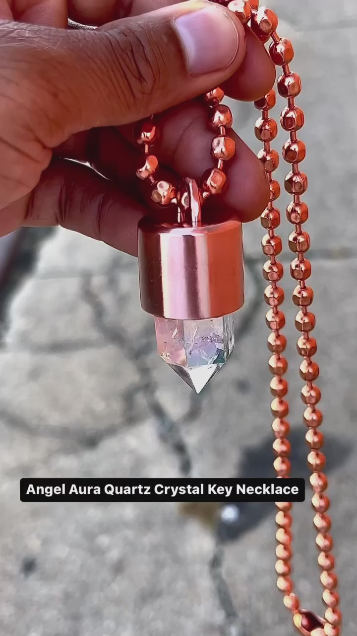 Angel Aura Quartz Crystal Key Necklace