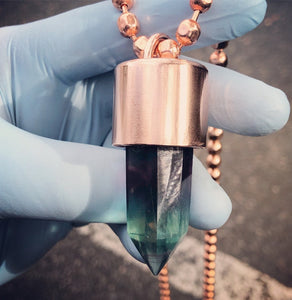Rainbow Fluorite Crystal Key Necklace