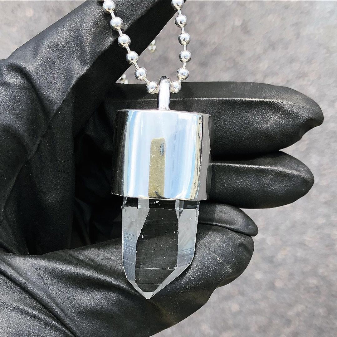 Silver Quartz Crystal Key Necklace