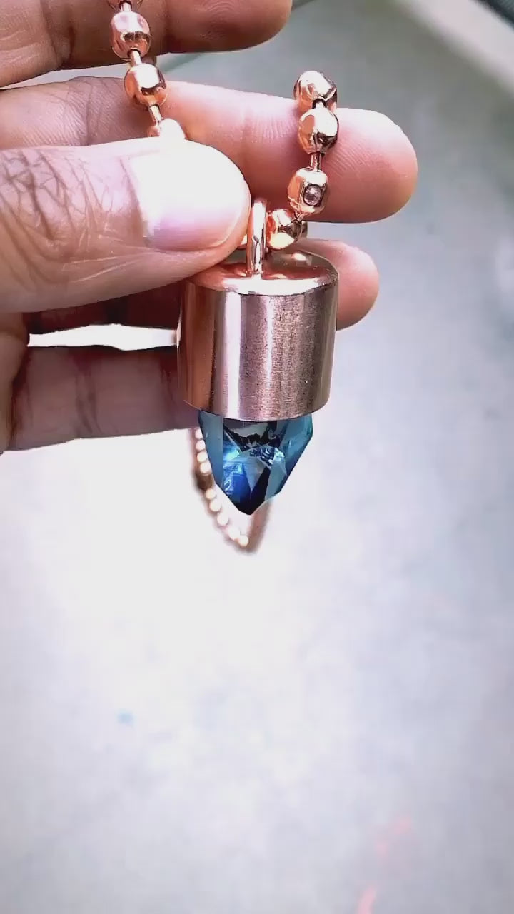 Aqua Aura Quartz Crystal Key Necklace