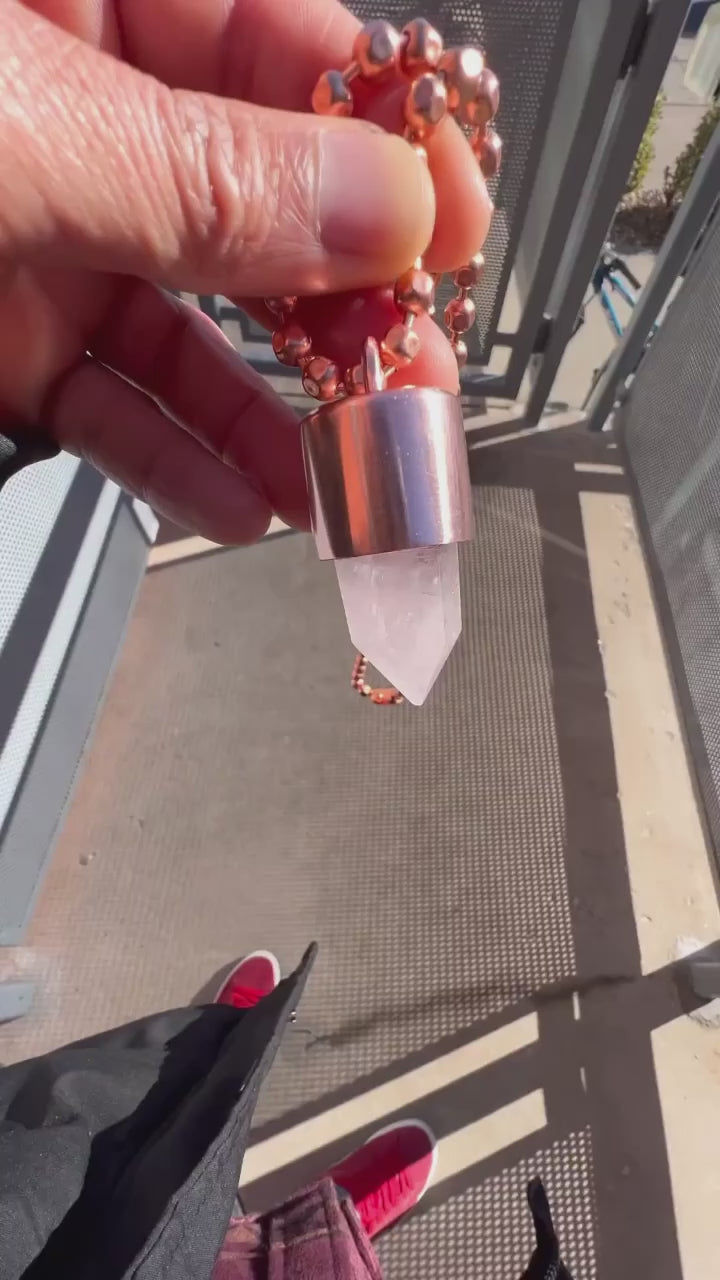 Rose Quartz Crystal Key Necklace