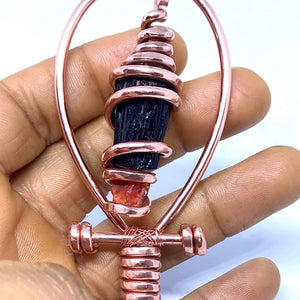 Fully Wrapped Black Tourmaline and Mexican Fire Opal Ankh