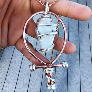 Copper/Silver Electrum Serpentine Wrapped Moonstone Ankh