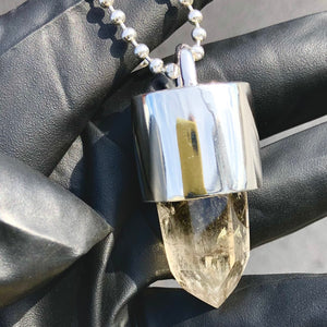 Silver Citrine Crystal Key Necklace