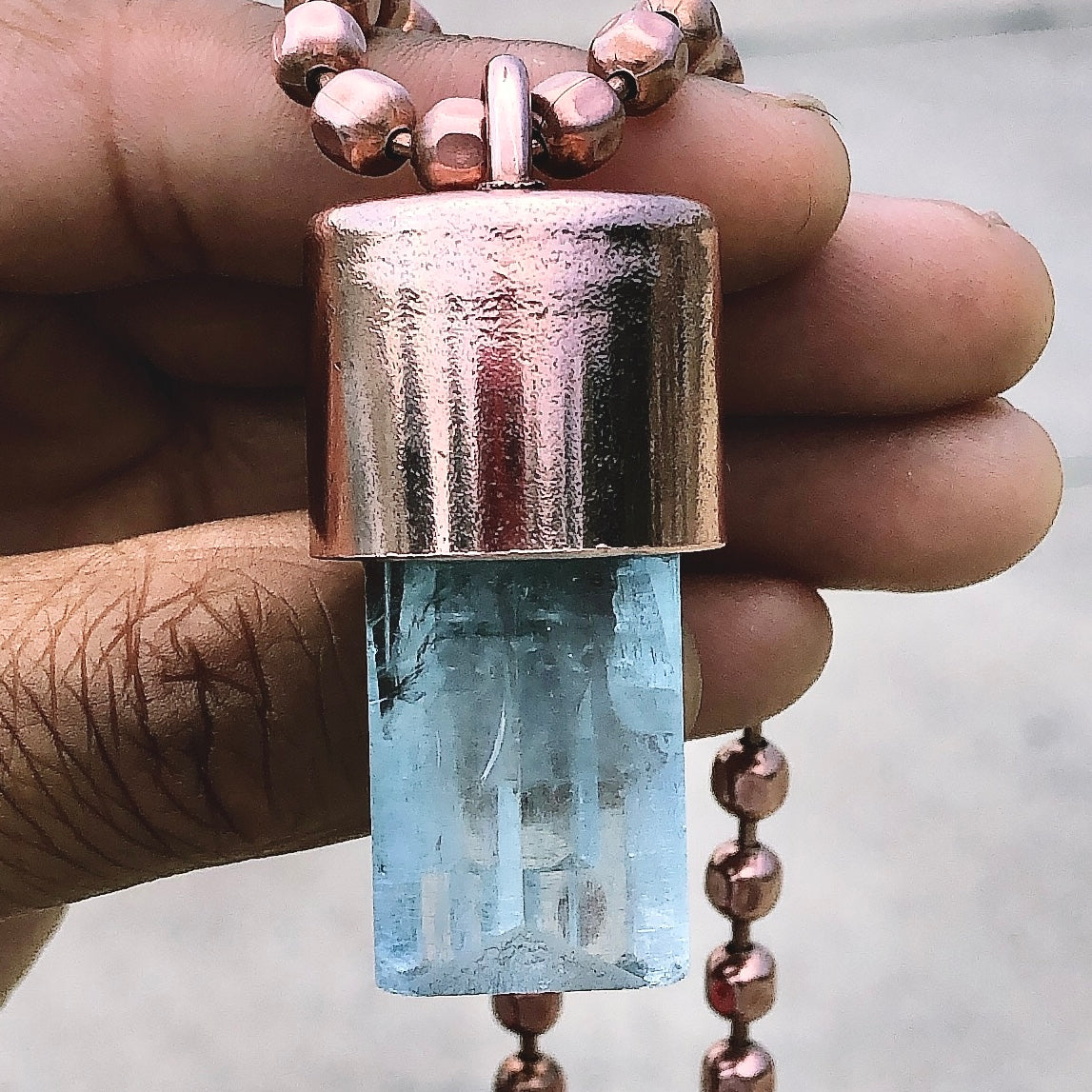 Aquamarine Crystal Key Necklace