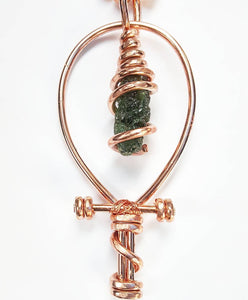 Serpentine Wrapped Moldavite Ankh Necklace