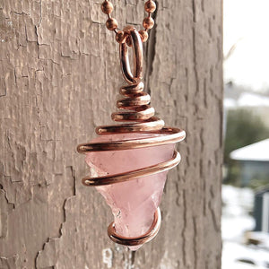 Copper Wrapped Rose Quartz Necklace