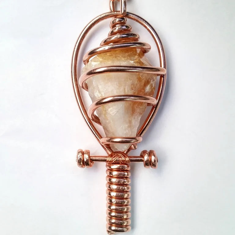 Fully Wrapped Citrine Ankh Necklace