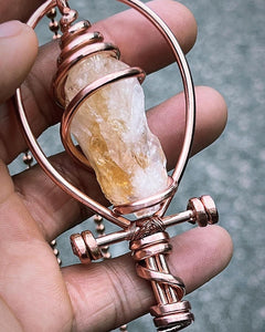 Serpentine Wrapped Rough Citrine Ankh Necklace