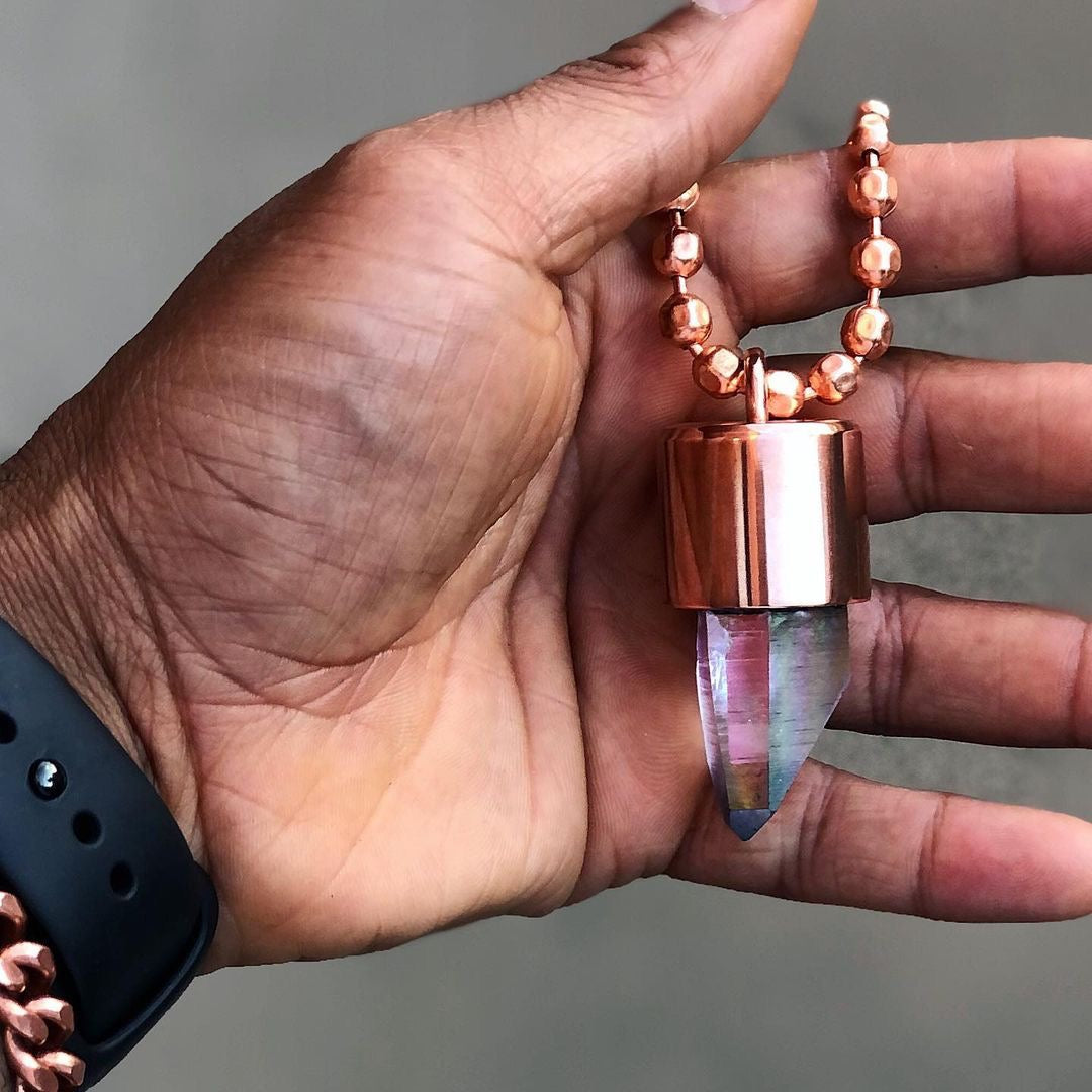 Angel Aura Quartz Crystal Key Necklace